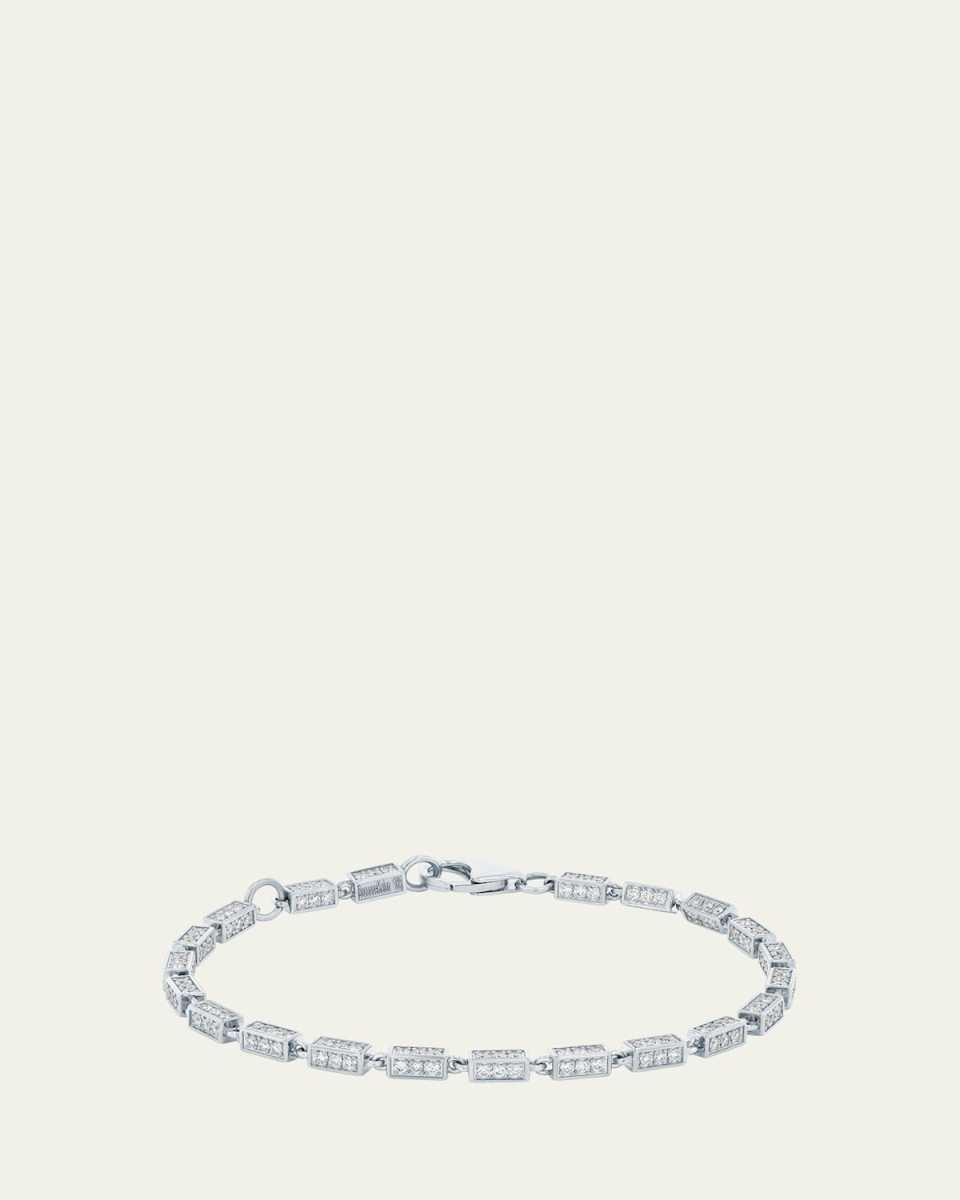 18K White Gold Full Pavé Diamond Block Bracelet, 7"L